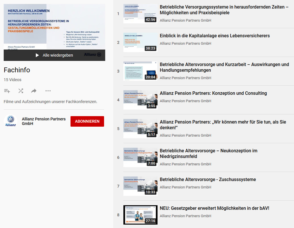 Überblick Videos Youtube